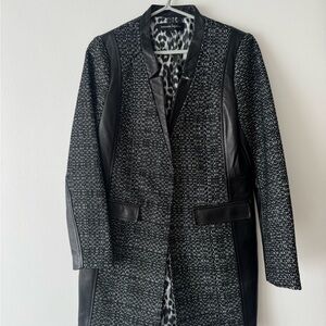 Nanette Lepore Black Tweed Coat with Leather Panels